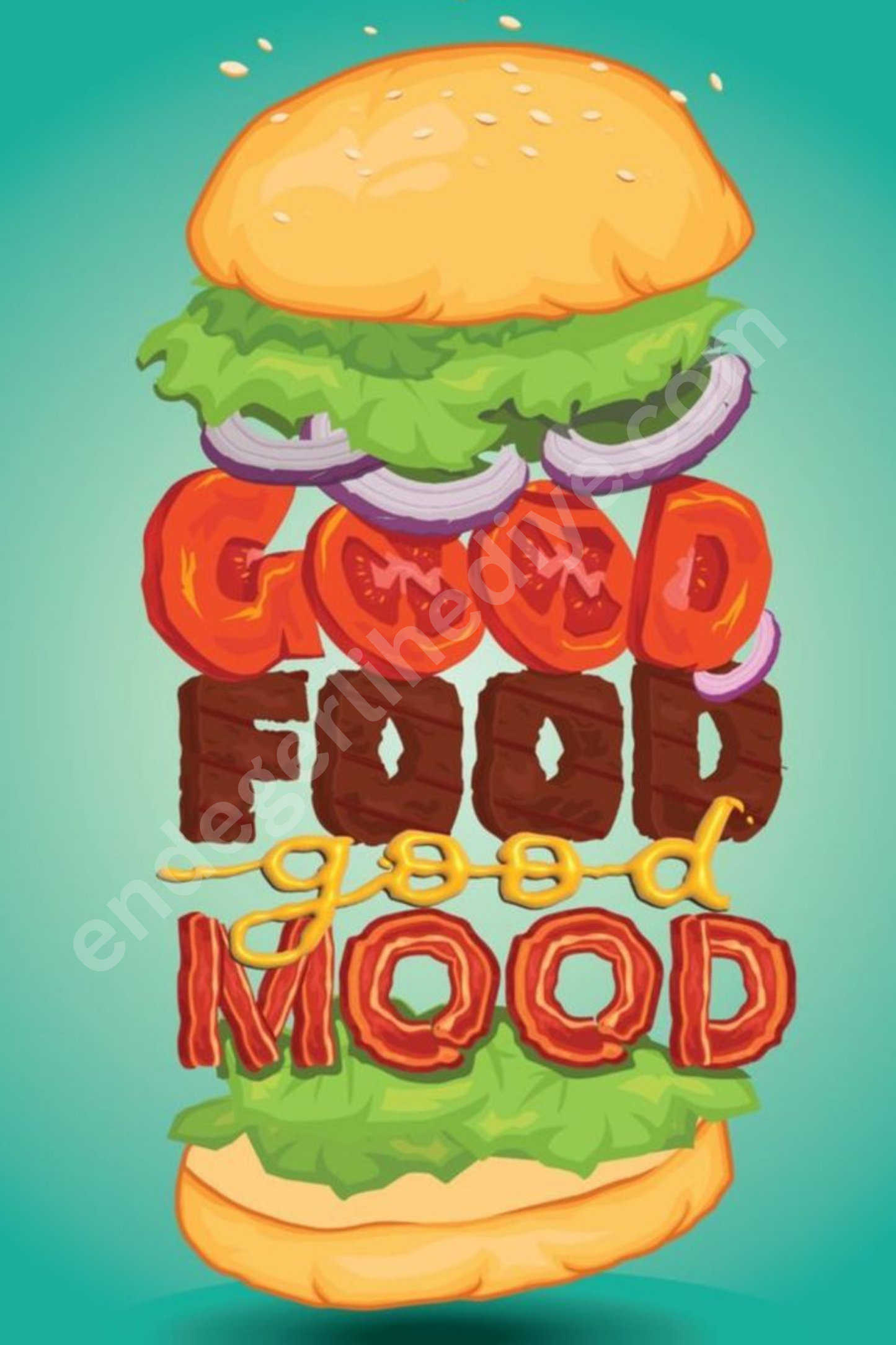 Food Good Mood – Tipografik Burger Kanvas Tablo
