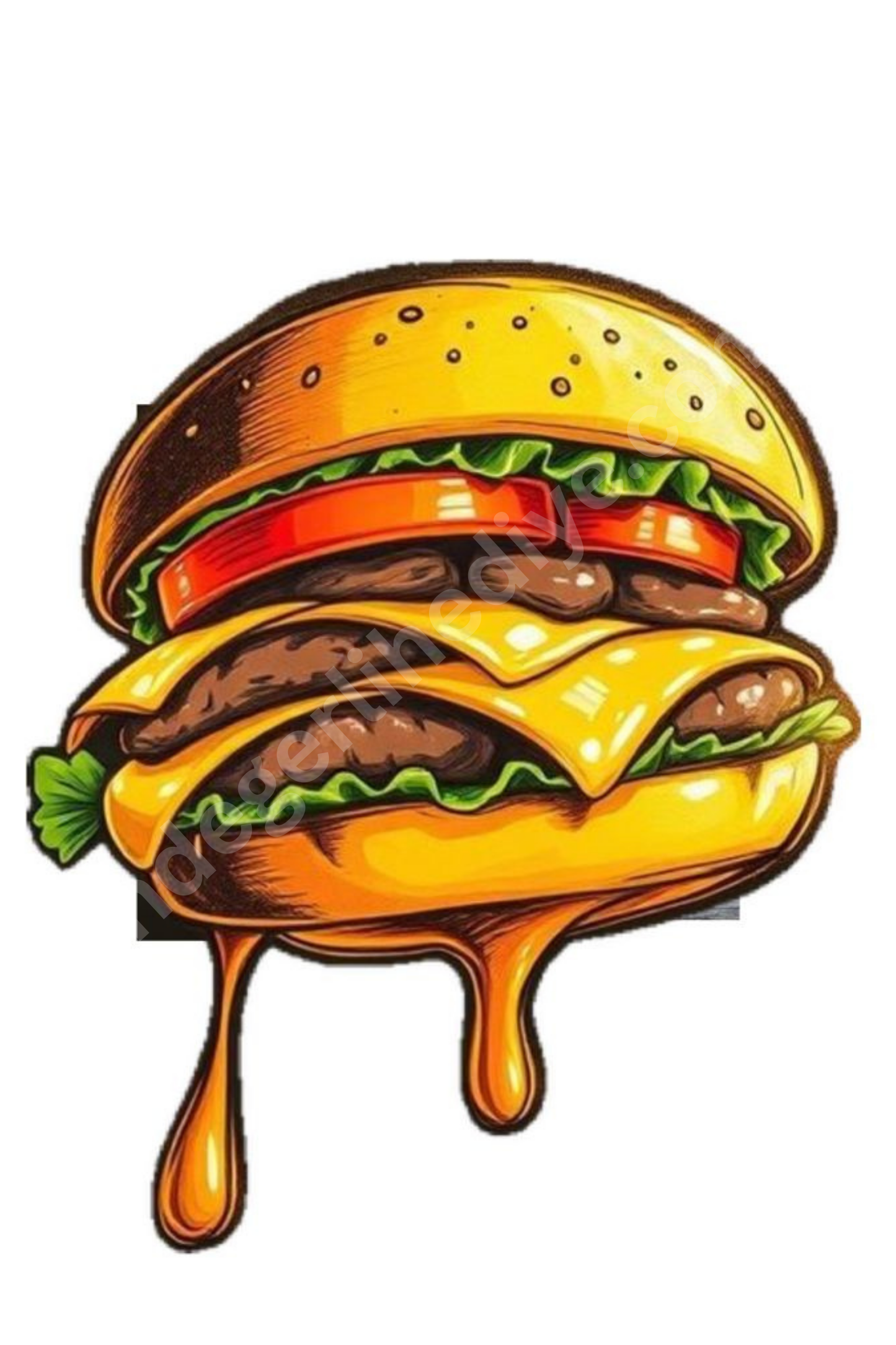 Çift Katlı Akışkan Cheddar Burger – İllüstrasyon Kanvas Tablo