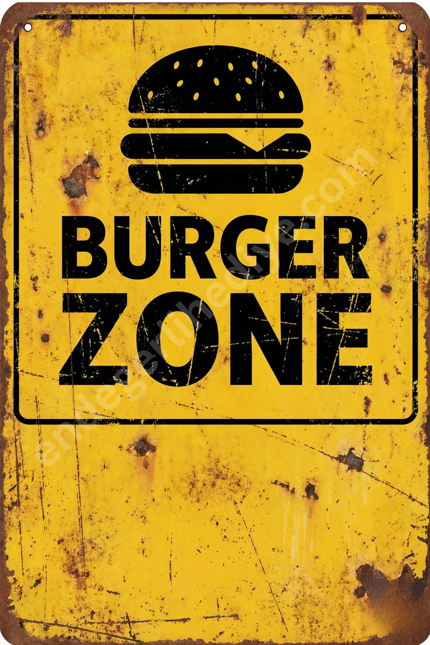 Burger Zone Vintage Metal Görünmlü Canvas Tablo