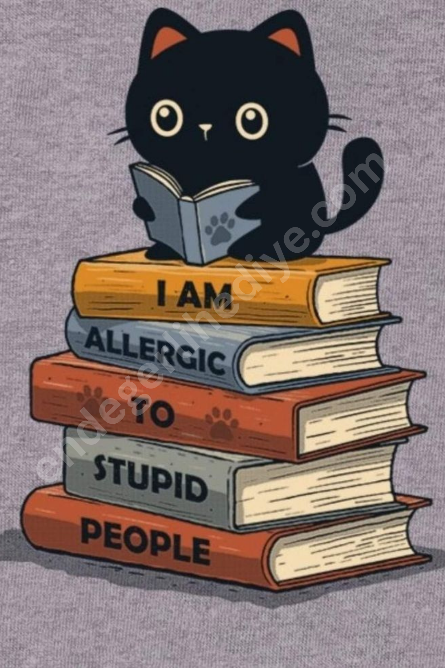 Cute Black Cat & Book Stack – Komik Tipografik Kanvas Tablo