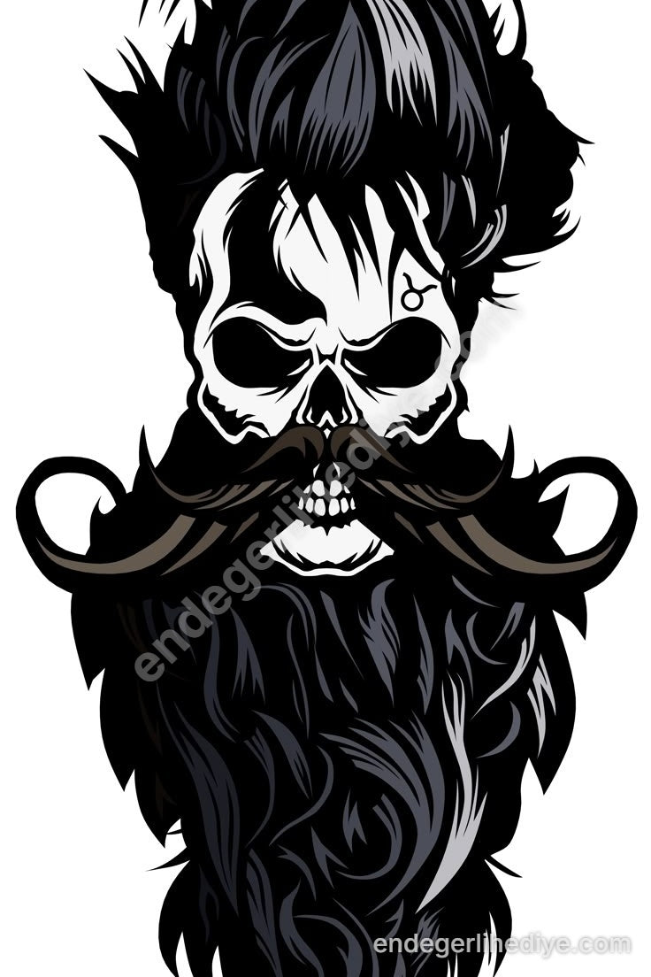 Barber Skull: Sakallı ve Bıyıklı Adam Kafatası Kanvas Tablo