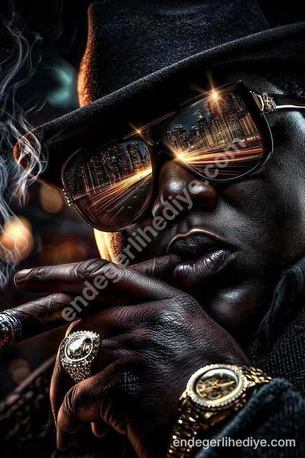 Efsanevi Tarz: Şehir Işıklarında Puro Keyfi Kanvas Tablo