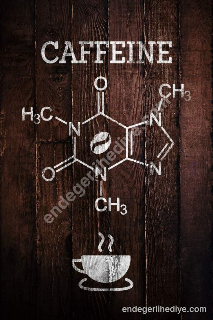Kafein Molekülü ve Kahve Tutkusu Ahşap Kanvas Tablo
