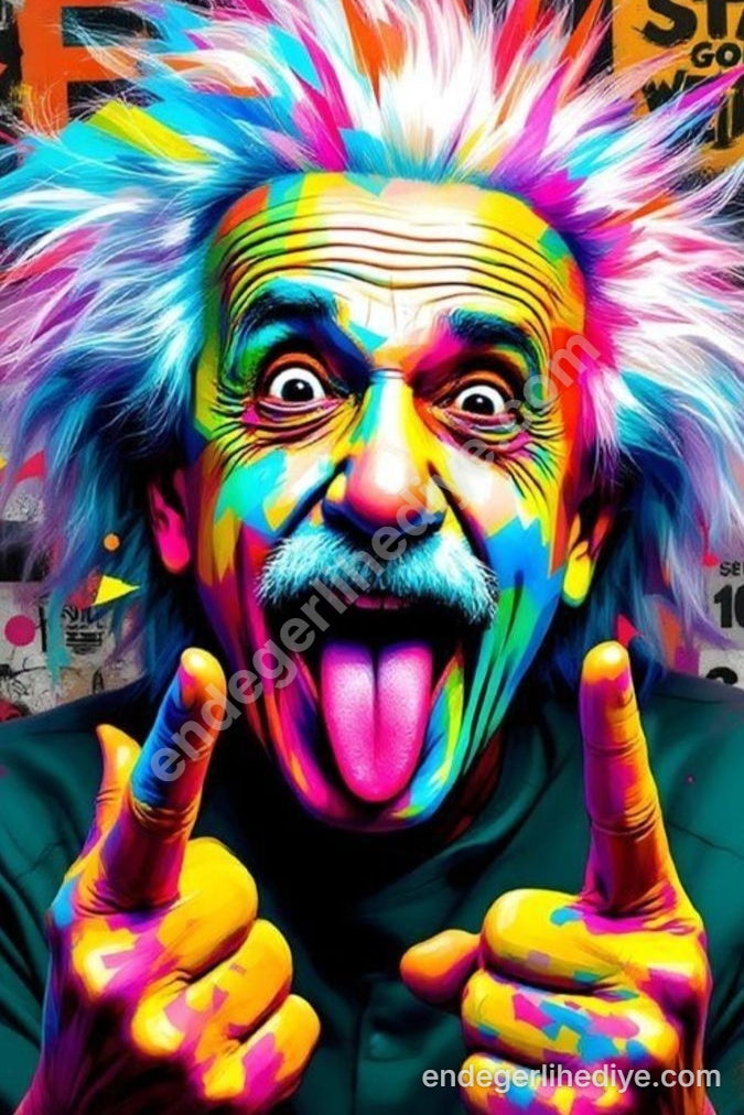 Renkli Einstein: Genius Gone Mad Pop Art Kanvas Tablo