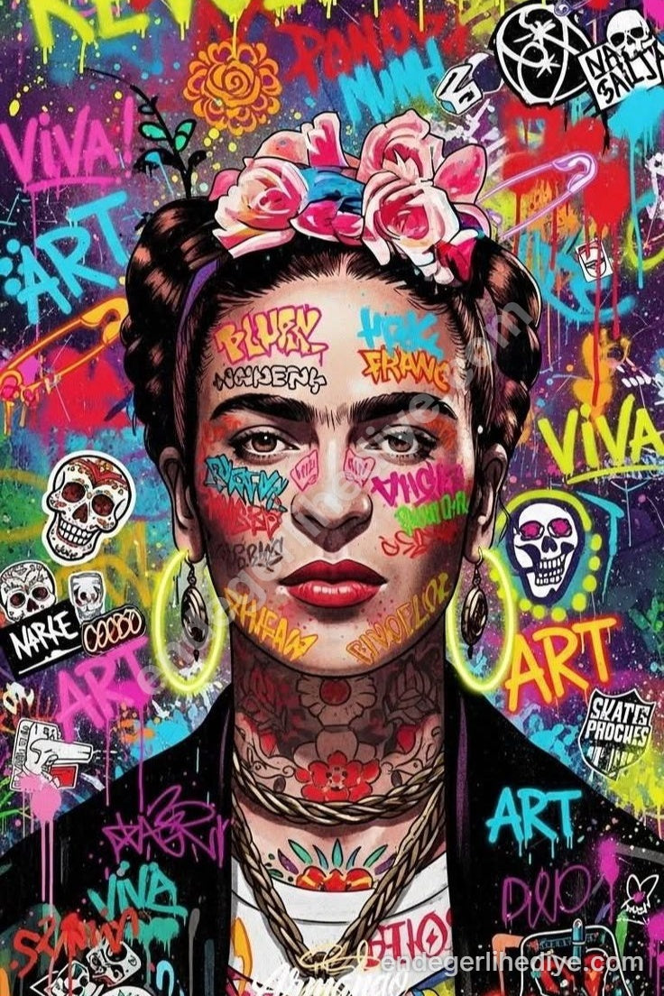 Devrimci Ruh: Graffiti Frida Kahlo Kanvas Tablo
