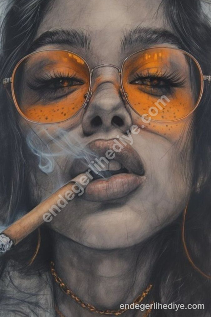 Turuncu Gözlüklü Cool Kadın Sanat Kanvas Tablosu