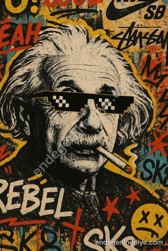 Albert Einstein Thug Life Graffiti Kanvas Tablo