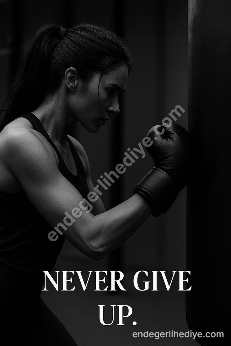 Asla Pes Etme: Boksör Kadın Motivasyon Kanvas Tablo