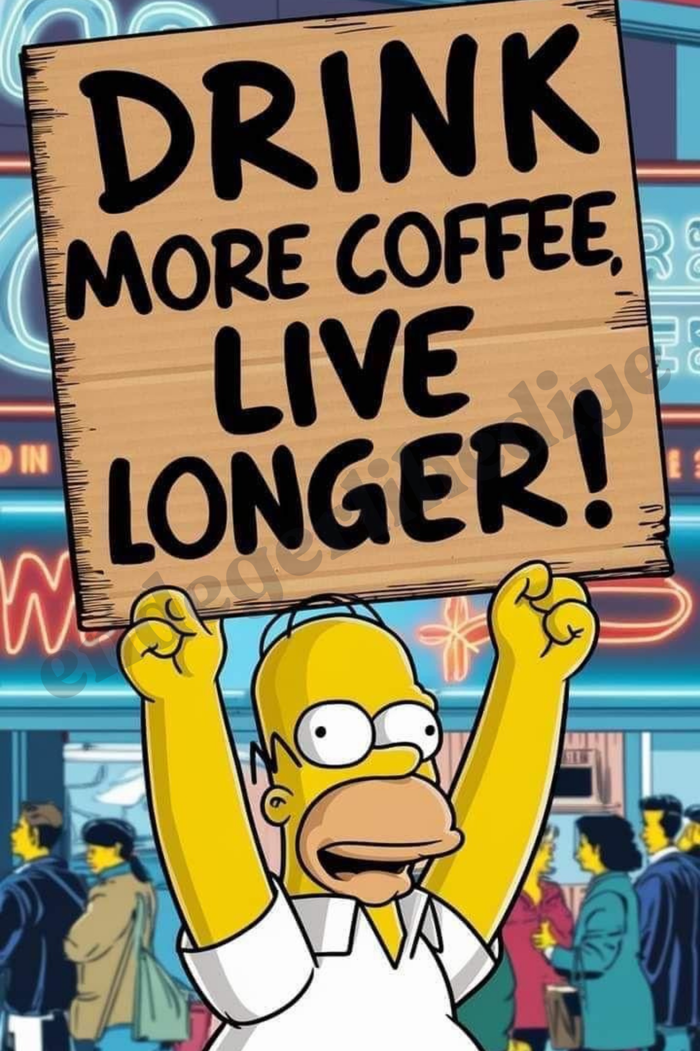 Drink More Coffee, Live Longer – Eğlenceli Çizgi Karakter Kanvas Tablo