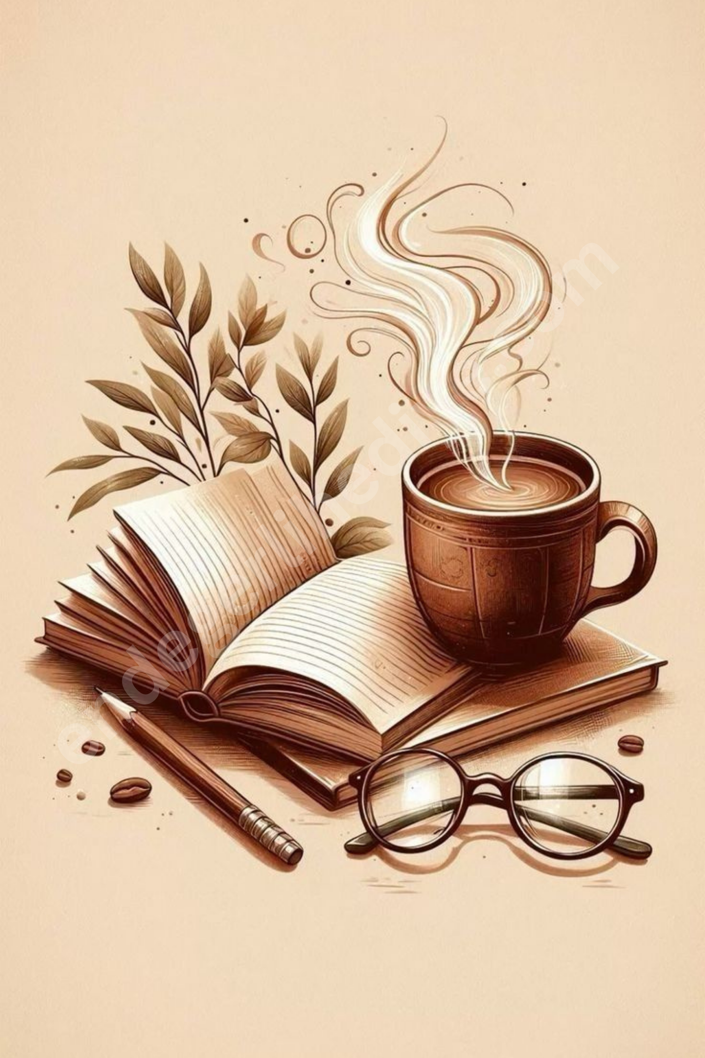 Kahve ve Kitap Huzuru – Sıcak Tonlu Sanatsal Kanvas Tablo