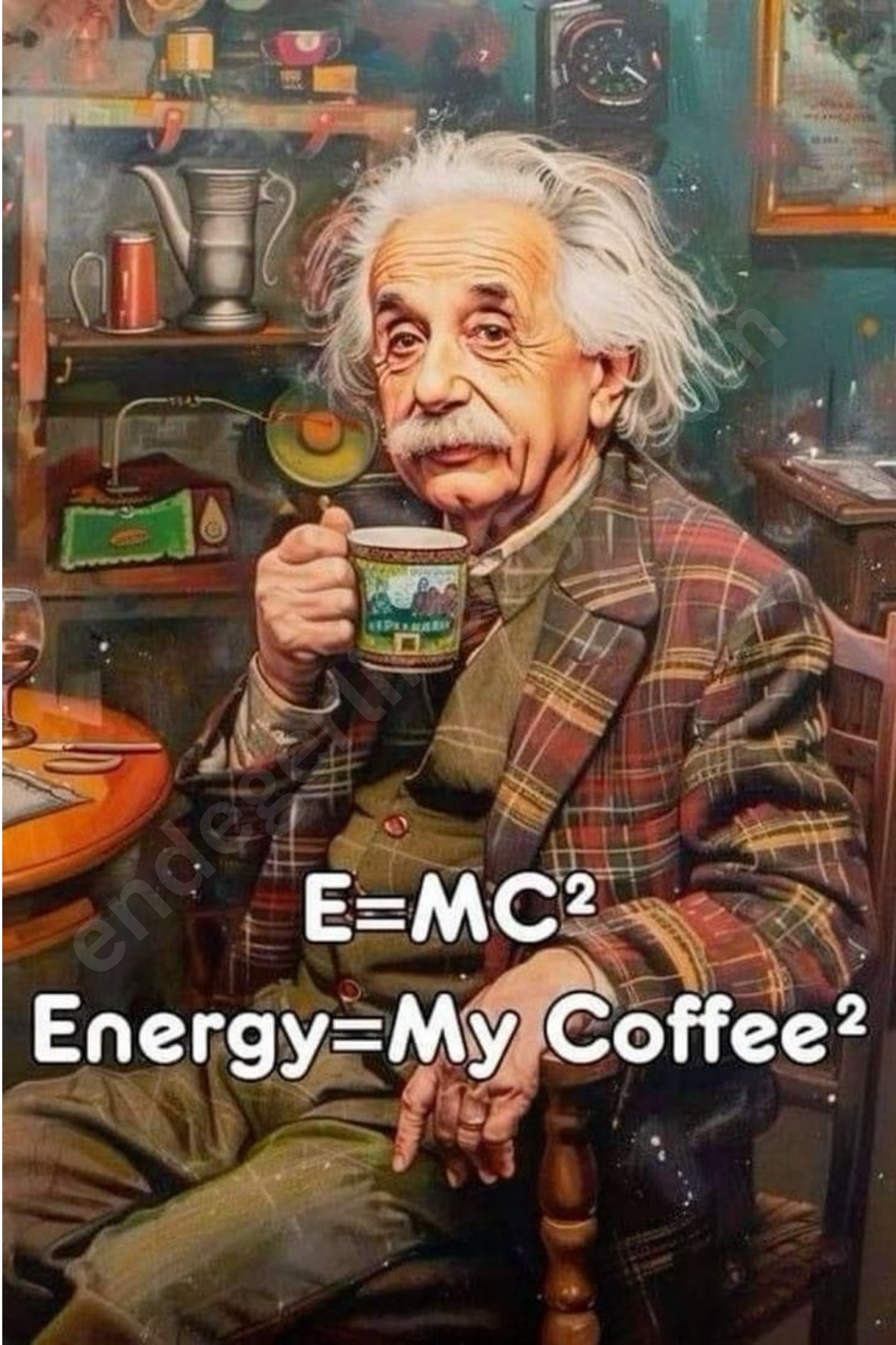 Energy = My Coffee² – Bilim İnsanı Çizimli Eğlenceli Kafe Kanvas Tablo