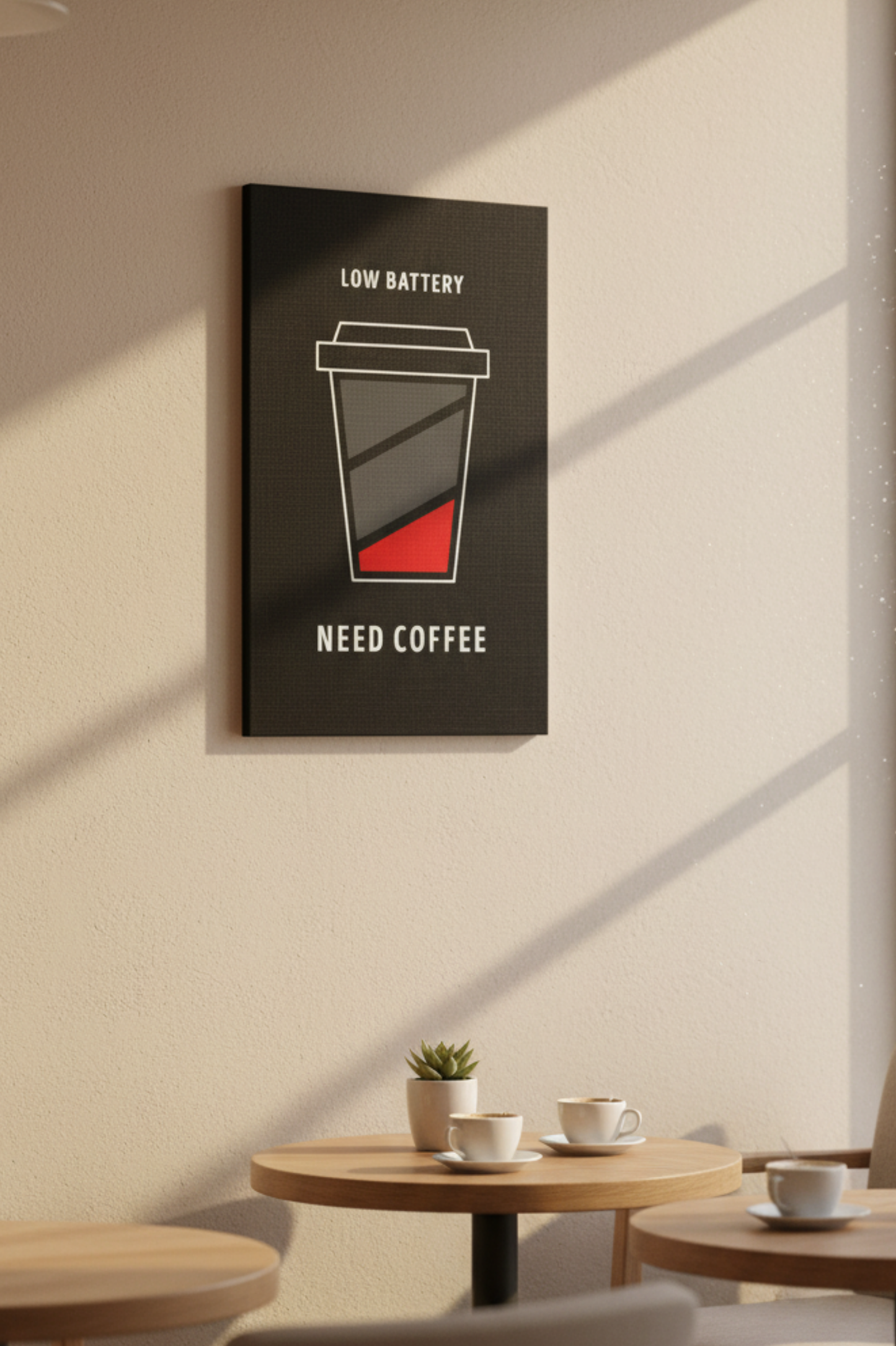 Low Battery Need Coffee – Minimal ve Modern Kafe Kanvas Tablo