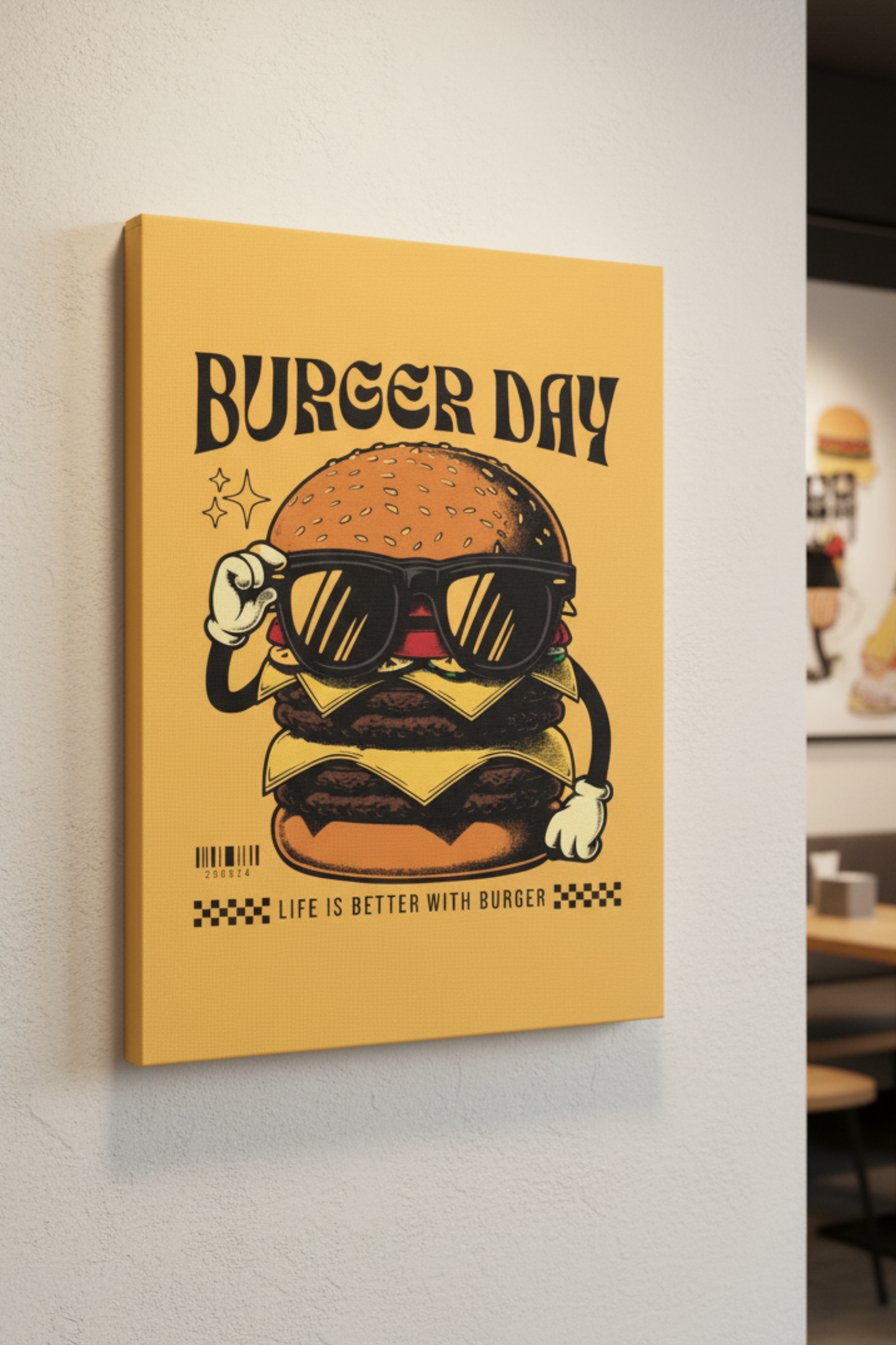 Burger Day – Retro Gözlüklü Burger Kanvas Tablo