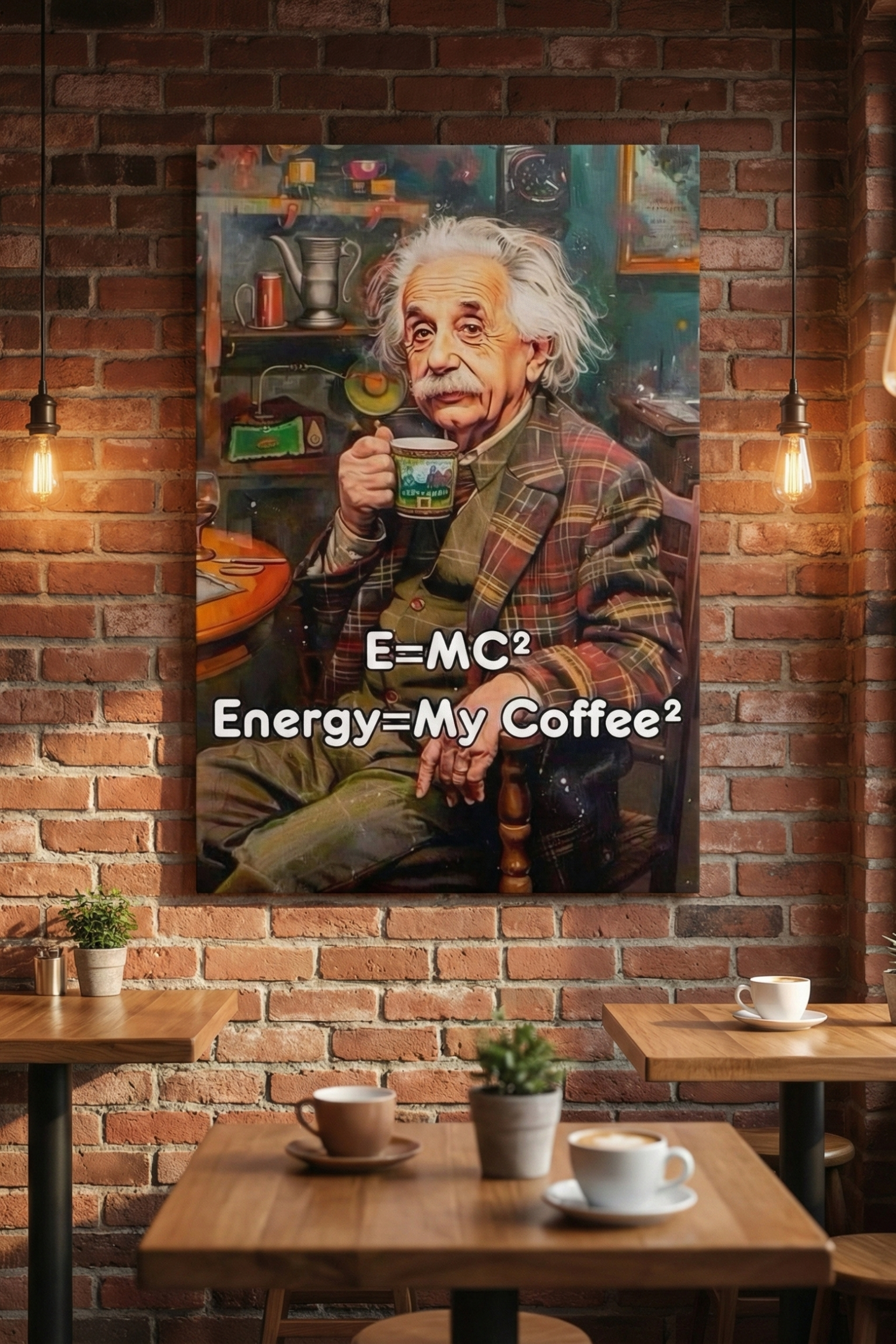 Energy = My Coffee² – Bilim İnsanı Çizimli Eğlenceli Kafe Kanvas Tablo