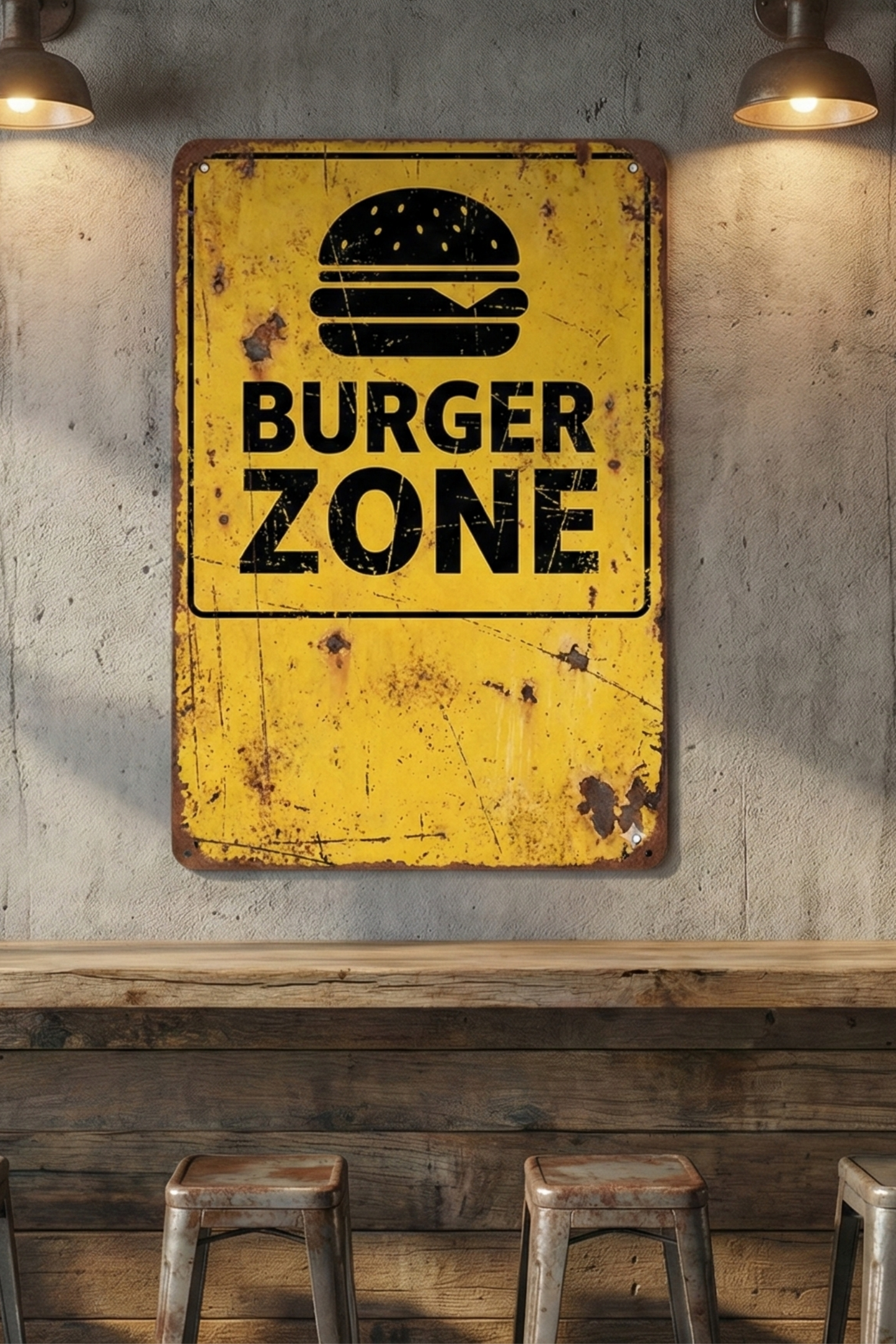 Burger Zone Vintage Metal Görünmlü Canvas Tablo