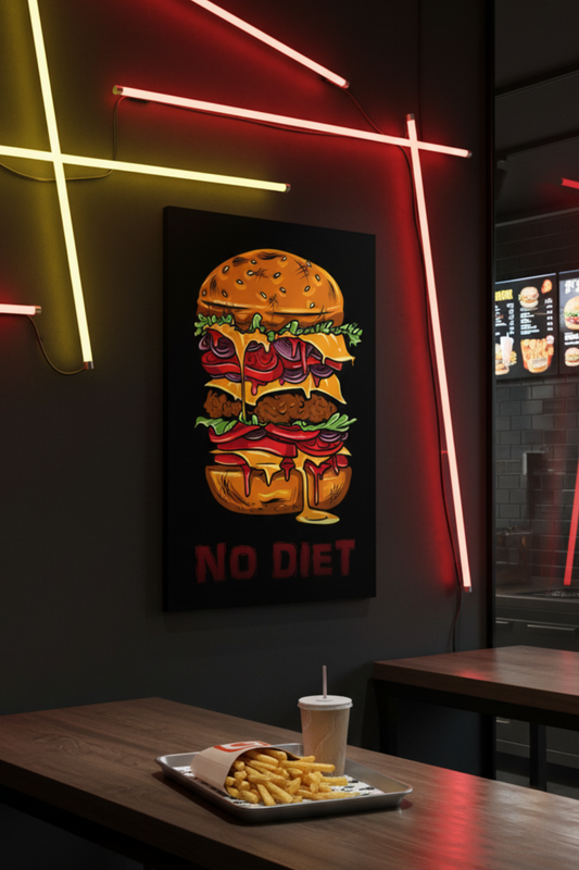 No Diet – Mega Burger Çizim Kanvas Tablo