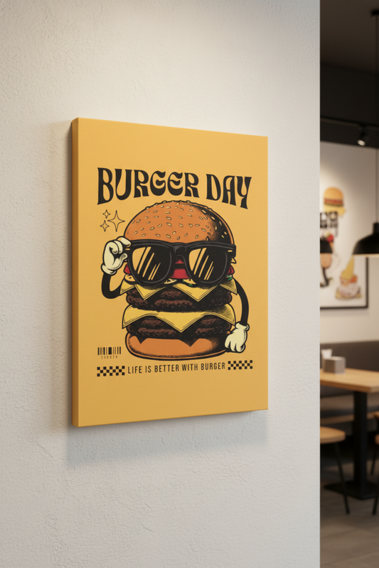 Food Good Mood – Tipografik Burger Kanvas Tablo