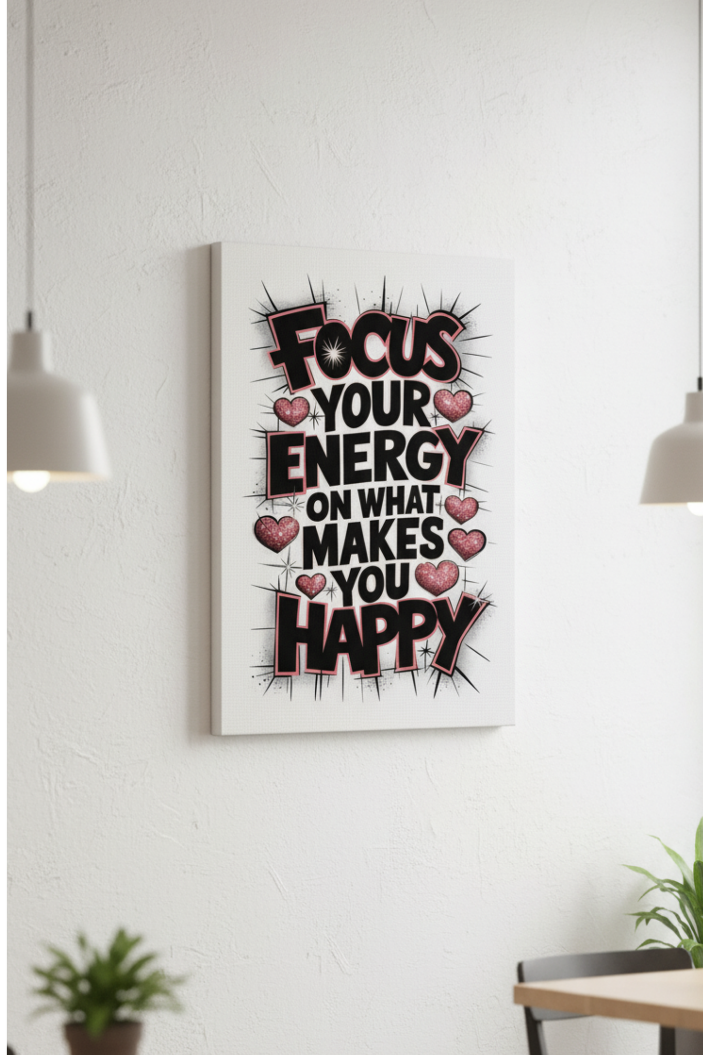 Focus Your Energy – Pembe Kalpli Tipografik Kanvas Tablo