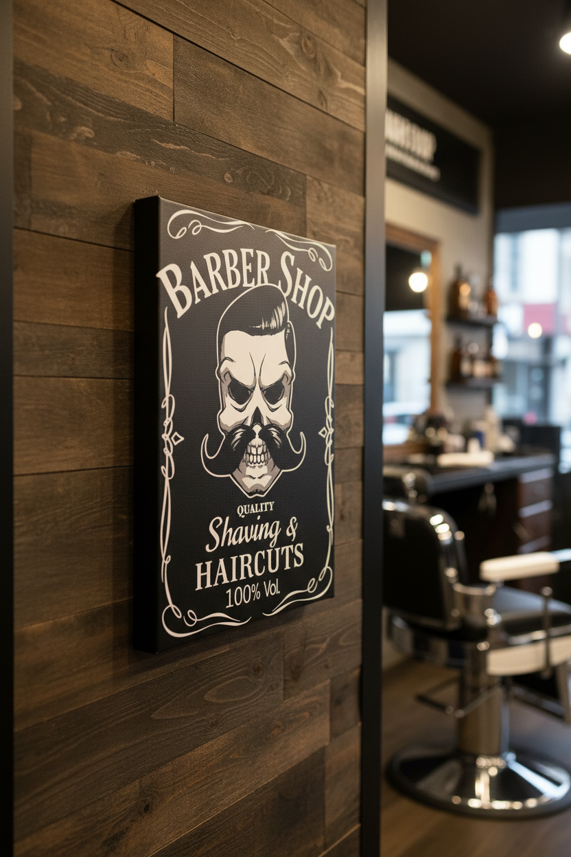 Barber Shop Kurukafa & Bıyık Retro Kuaför Kanvas Tablo