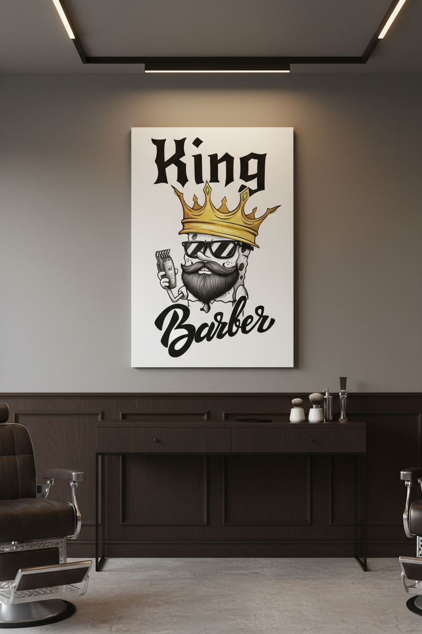 King Barber Kral Kuaför Sanatsal Kanvas Tablo
