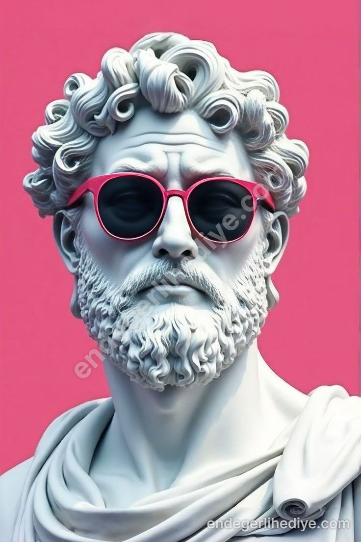 Modern Zeus: Pembe Gözlüklü Cool Heykel Kanvas Tablo