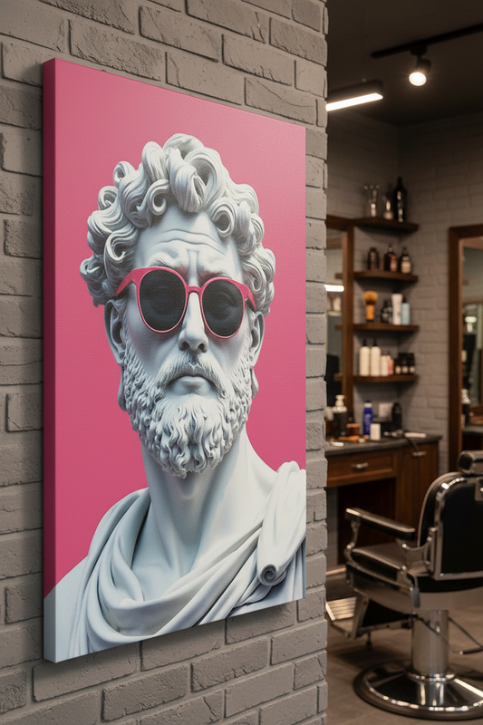 Modern Zeus: Pembe Gözlüklü Cool Heykel Kanvas Tablo