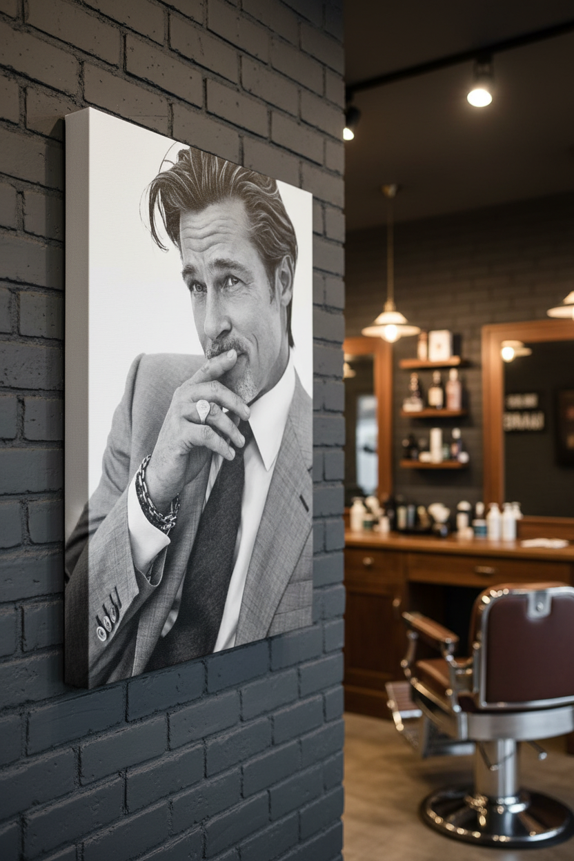 Brad Pitt Karizması Siyah Beyaz Kanvas Tablo