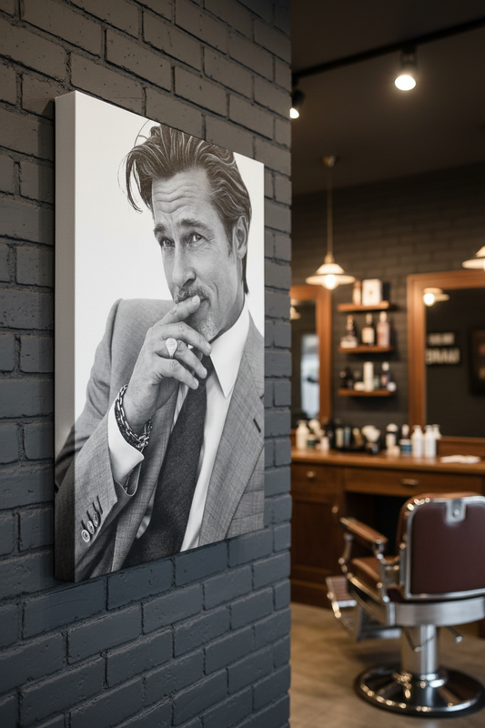 Brad Pitt Karizması Siyah Beyaz Kanvas Tablo