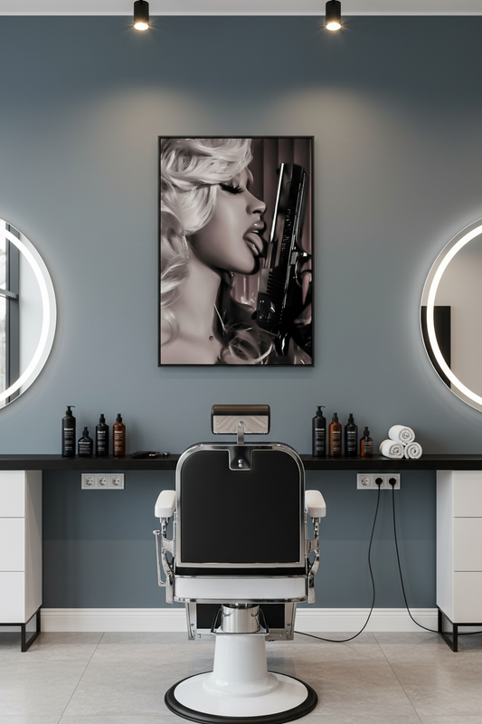 Tutkunun Dokunuşu: Cesur Kadın ve Silah Kanvas Tablo