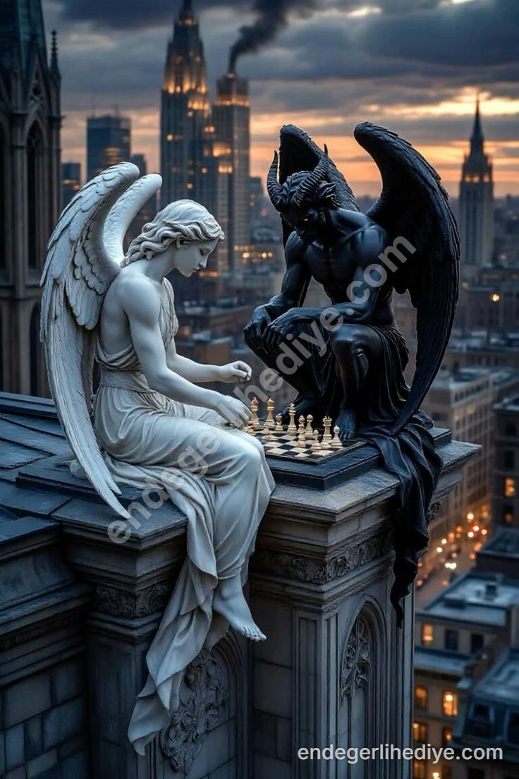 Cennet ve Cehennemin Satranç Oyunu Kanvas Tablo