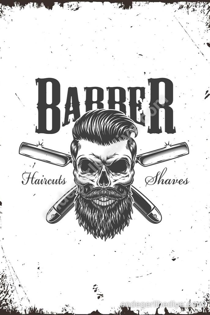Vintage Barber Skull Kanvas Tablo - Erkek Kuaför Dekoru
