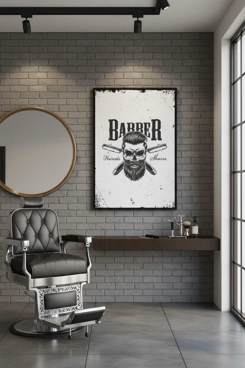 Vintage Barber Skull Kanvas Tablo - Erkek Kuaför Dekoru