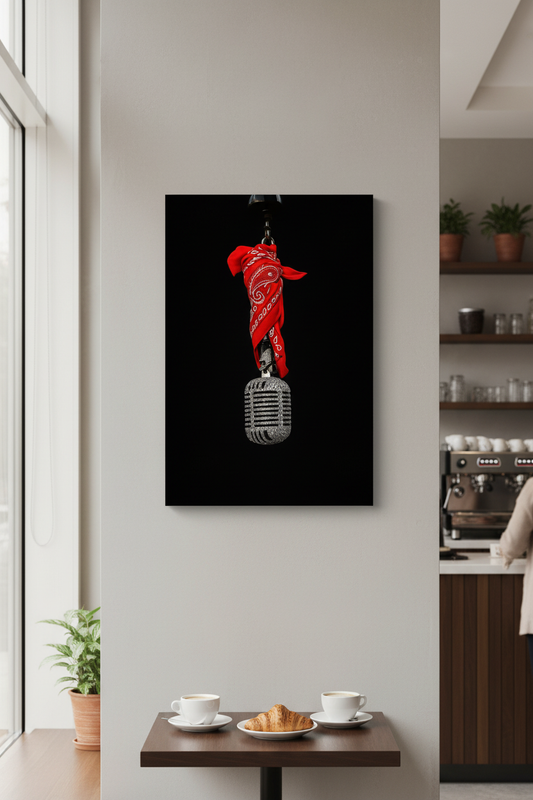 Müzik Ruhu Kanvas Tablo: Mikrofon ve Kırmızı Bandana