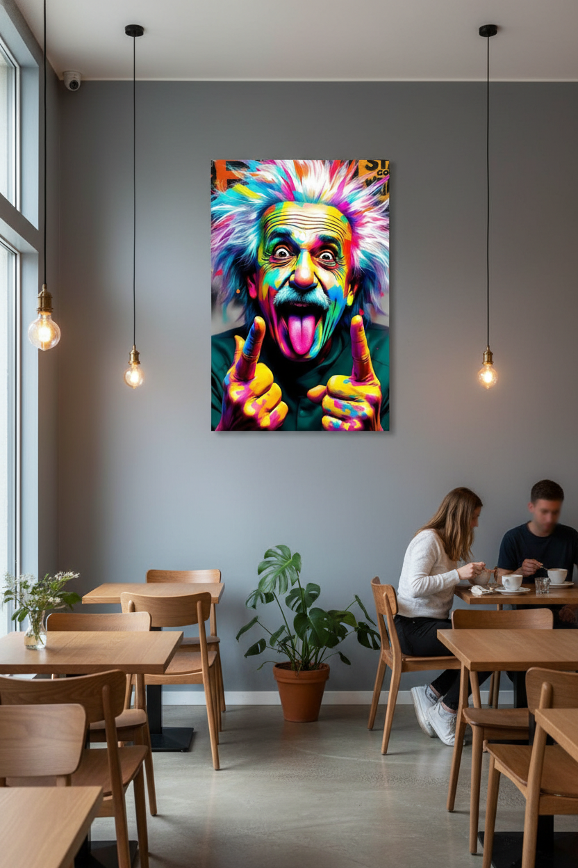 Renkli Einstein: Genius Gone Mad Pop Art Kanvas Tablo