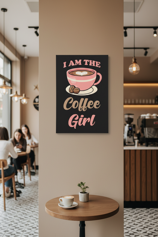 Ben Kahve Kızıyım Kanvas Tablo - Pembe Fincan ve Kalp Latte Sanatı