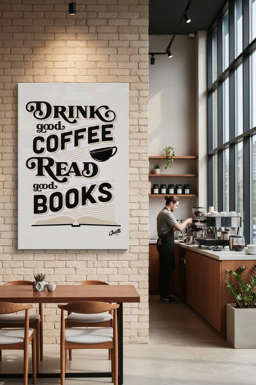 Kahve ve Kitap Keyfi Kanvas Tablo - Drink Good Coffee Read Good Books