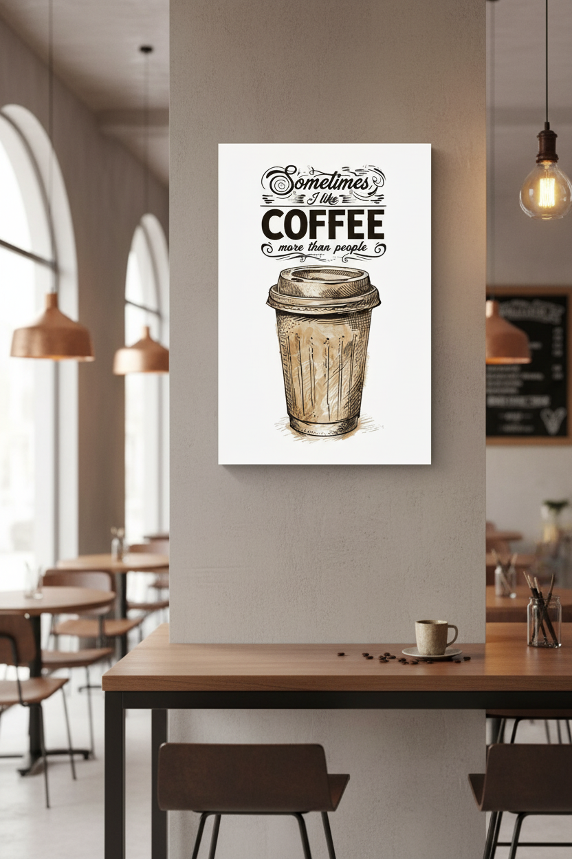 Bazen İnsanlardan Çok Kahveyi Severim Kanvas Tablo