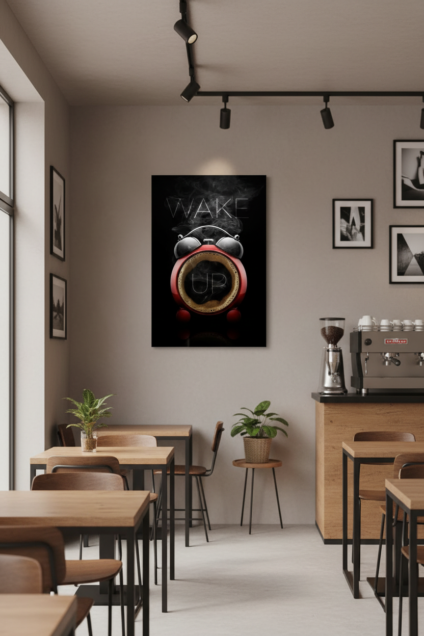 Wake Up Kahve Saati Dijital Sanat Kanvas Tablo
