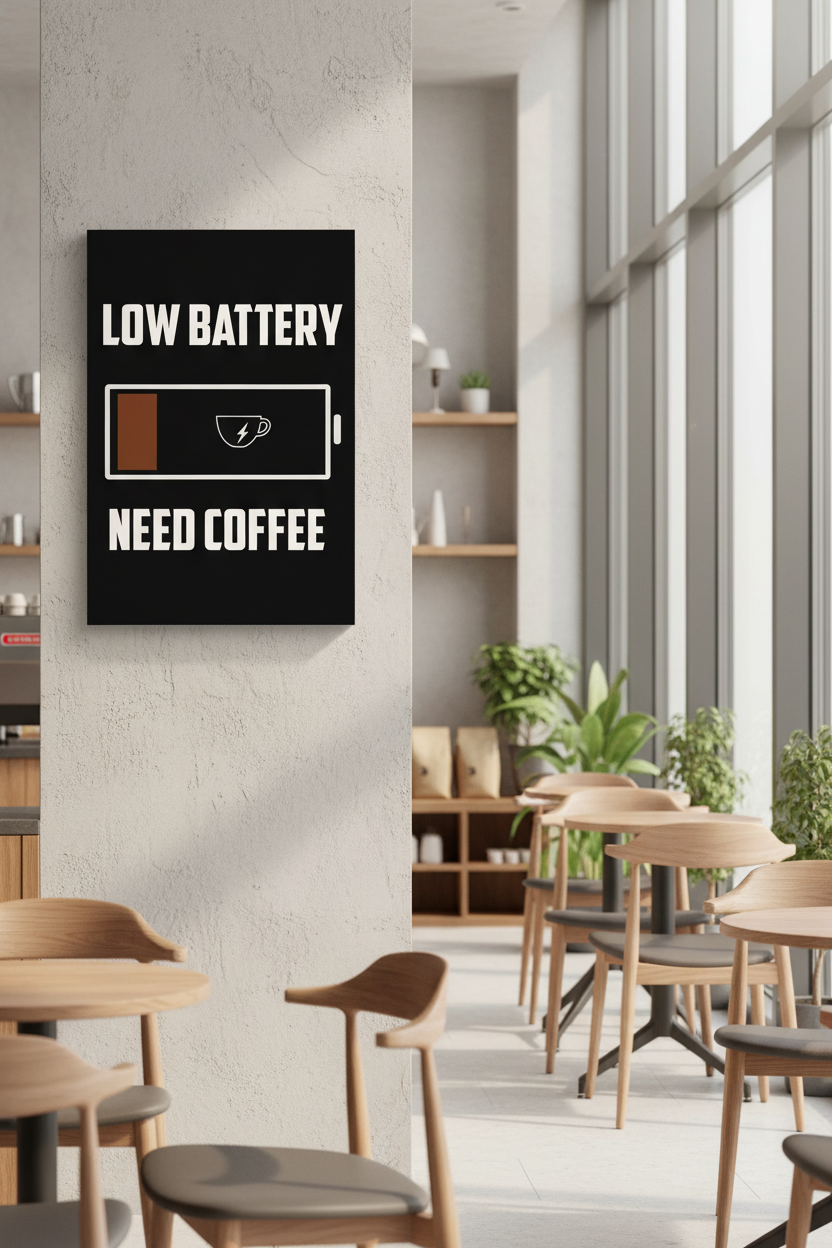 Düşük Batarya Kahve İhtiyacı Kanvas Tablo