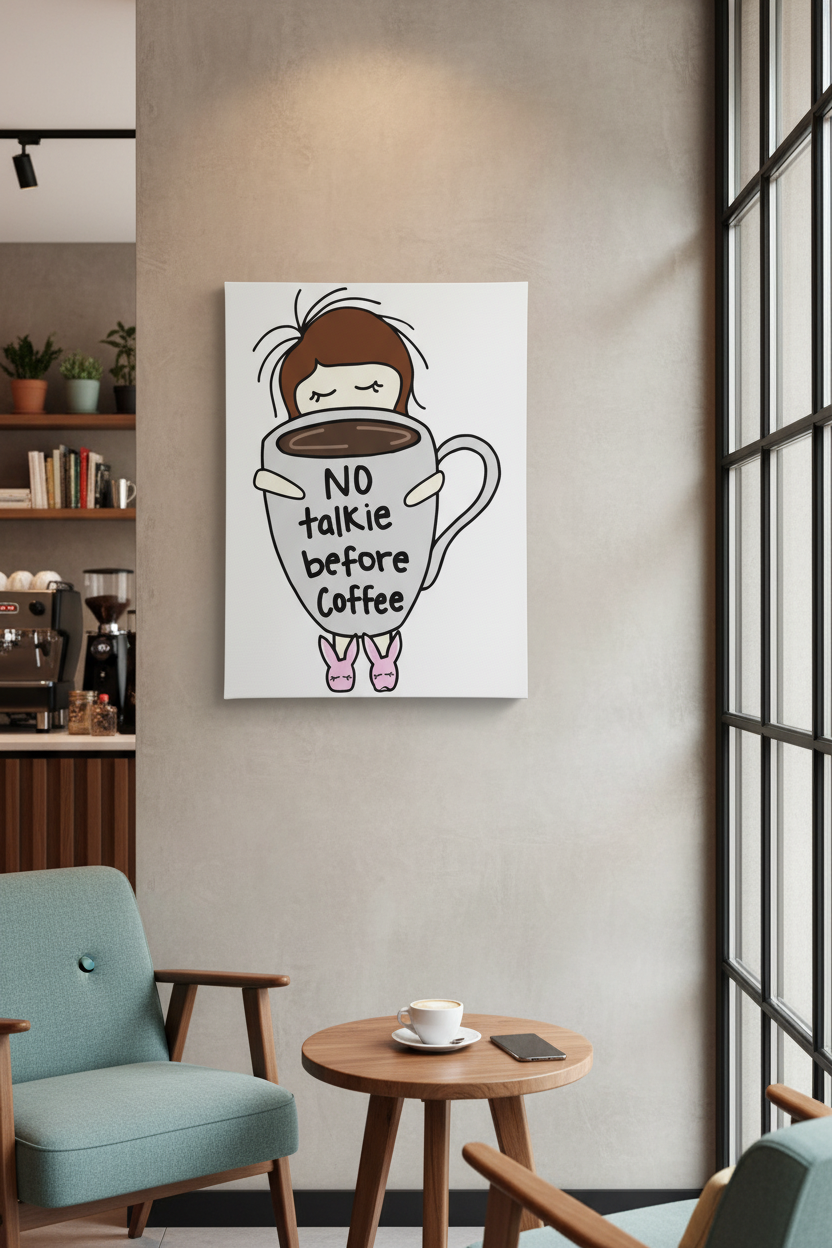 Sabah Kahvesi Rutini Kanvas Tablo - No Talkie Before Coffee