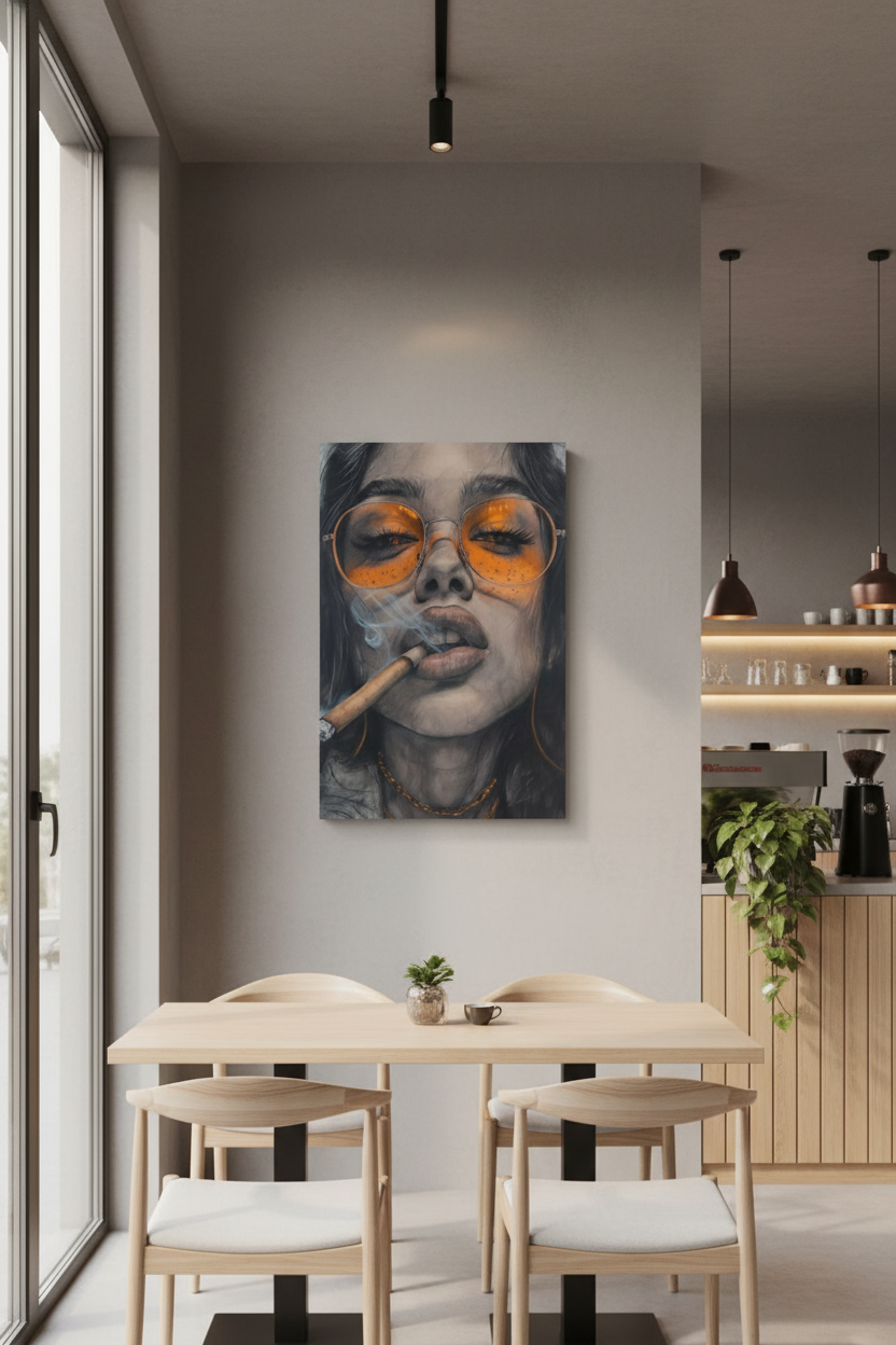 Turuncu Gözlüklü Cool Kadın Sanat Kanvas Tablosu