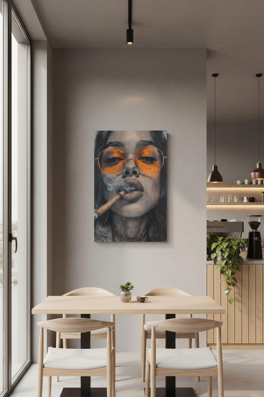 Turuncu Gözlüklü Cool Kadın Sanat Kanvas Tablosu