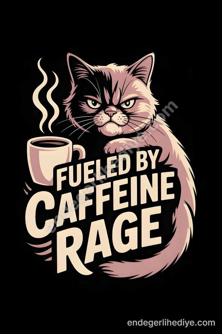 Kafeinle Beslenen Huysuz Kedi Kanvas Tablo