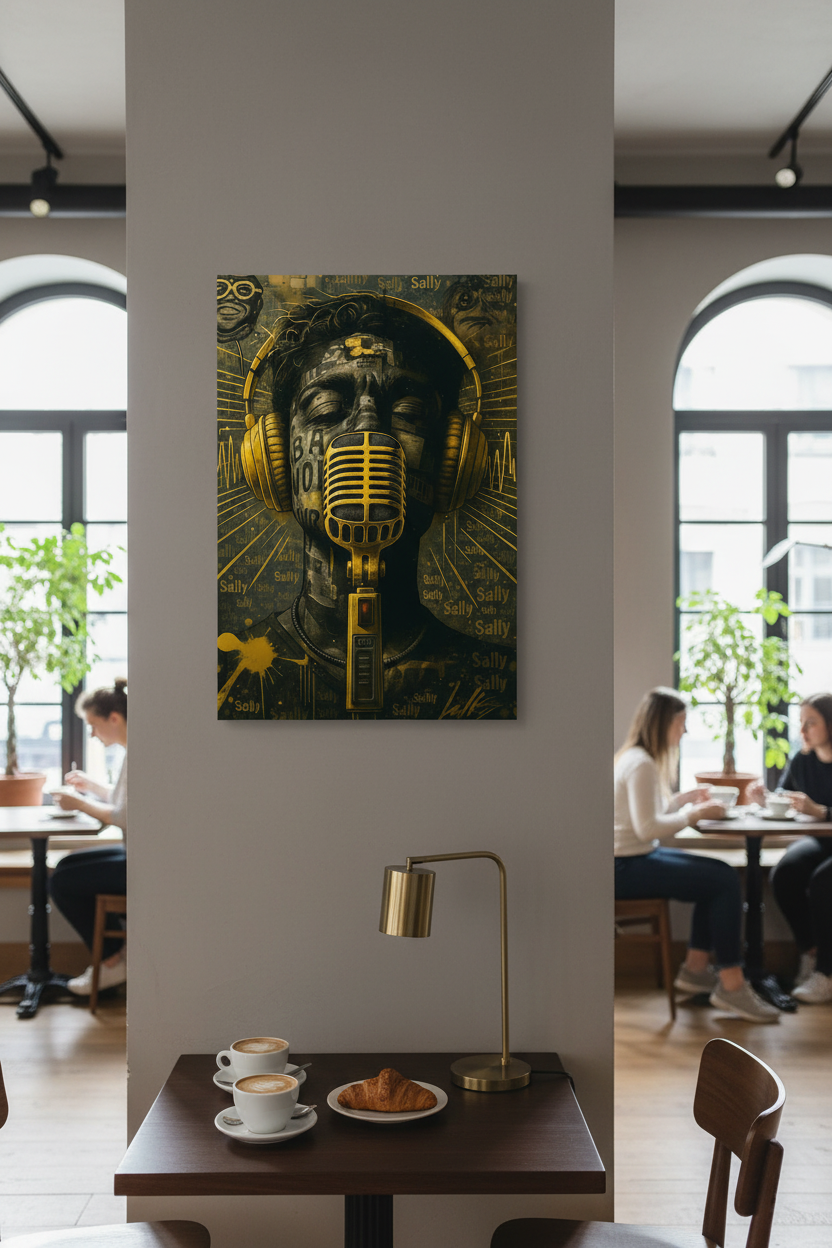 Ruhun Sesi: Altın Mikrofon Kanvas Tablo
