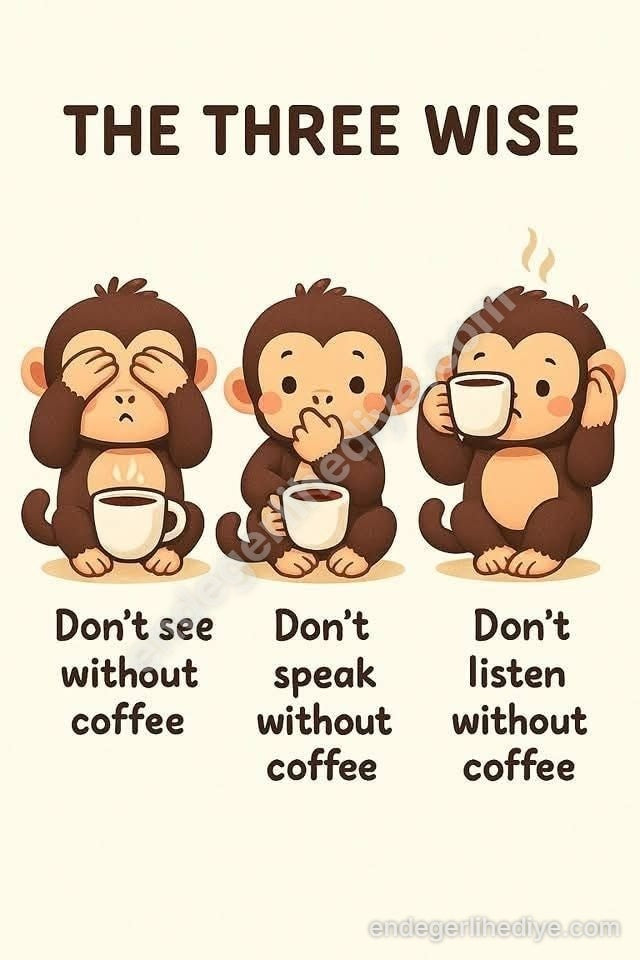 Kahve Severlerin Favorisi: Üç Bilge Maymun Kanvas Tablo