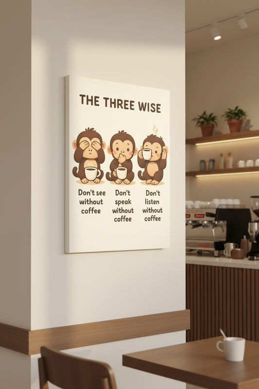 Kahve Severlerin Favorisi: Üç Bilge Maymun Kanvas Tablo