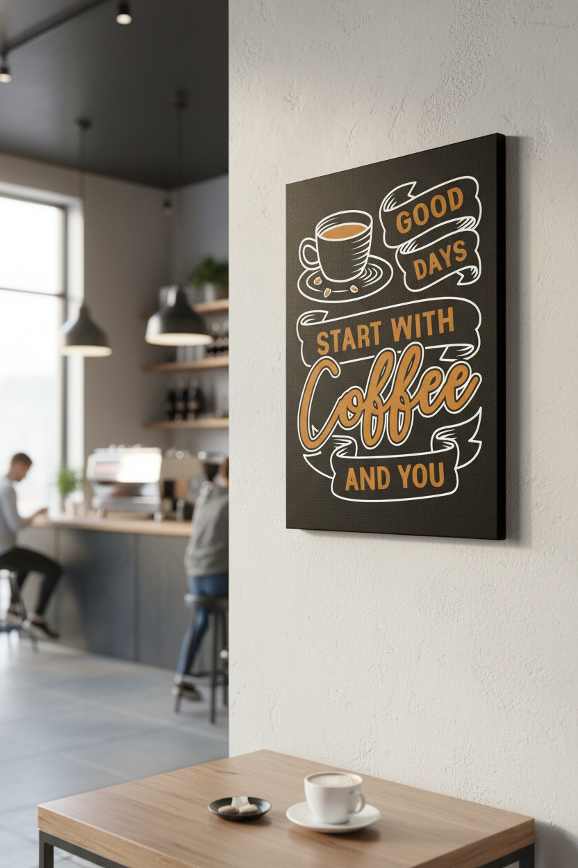 İyi Günler Kahve ve Sizinle Başlar Kanvas Tablo