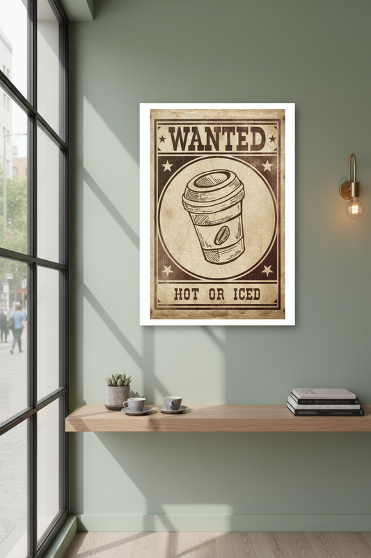 Wanted Kahve Poster Kanvas Tablo - Vintage Kafe Dekorasyonu