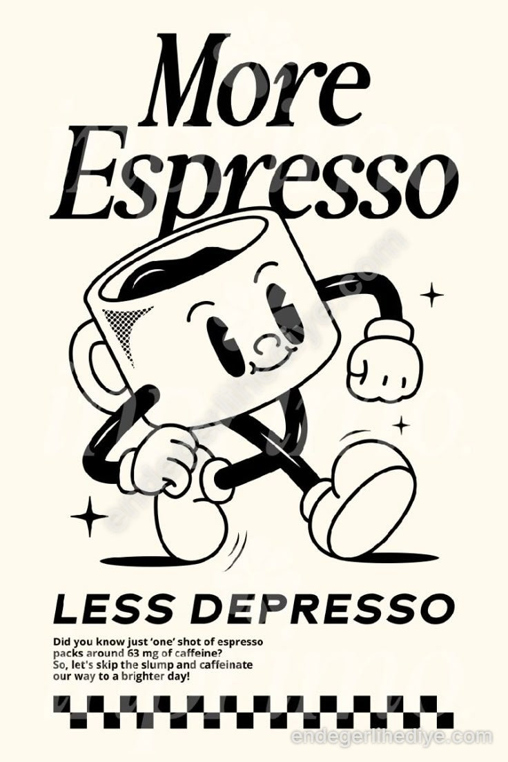 More Espresso Less Depresso Retro Kanvas Tablo