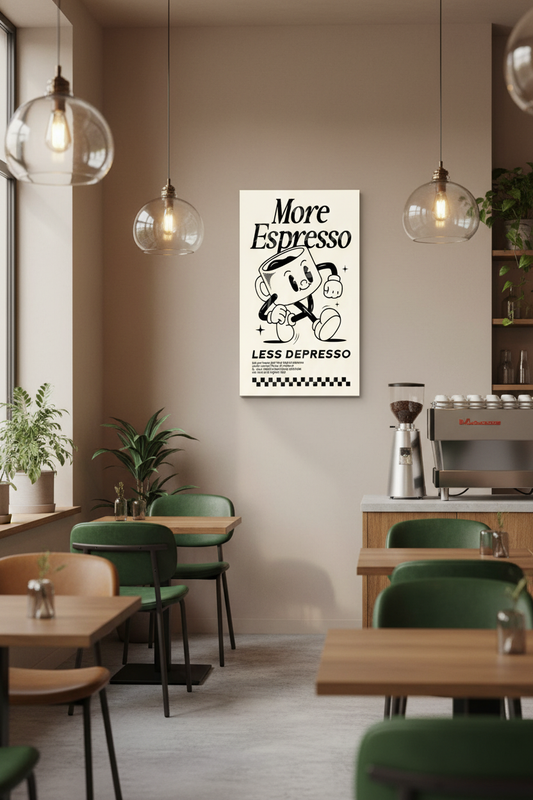 More Espresso Less Depresso Retro Kanvas Tablo